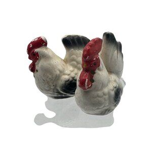 Vintage Ceramic Rooster Salt & Pepper Shakers White & Red Farmhouse Kitchen Deco